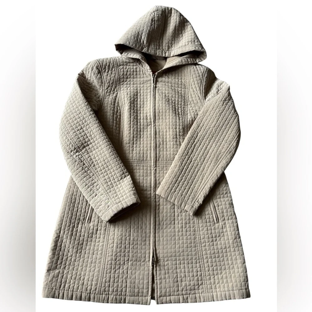Esprit Women’s Quilted Hooded Coat Beige Long Jacket Size L Warm Outerwear